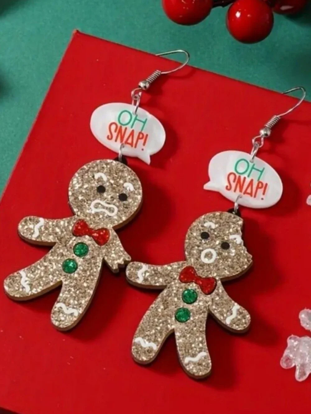 Glitter Gingerbread Man Dangle Earrings - 'Oh Snap!'